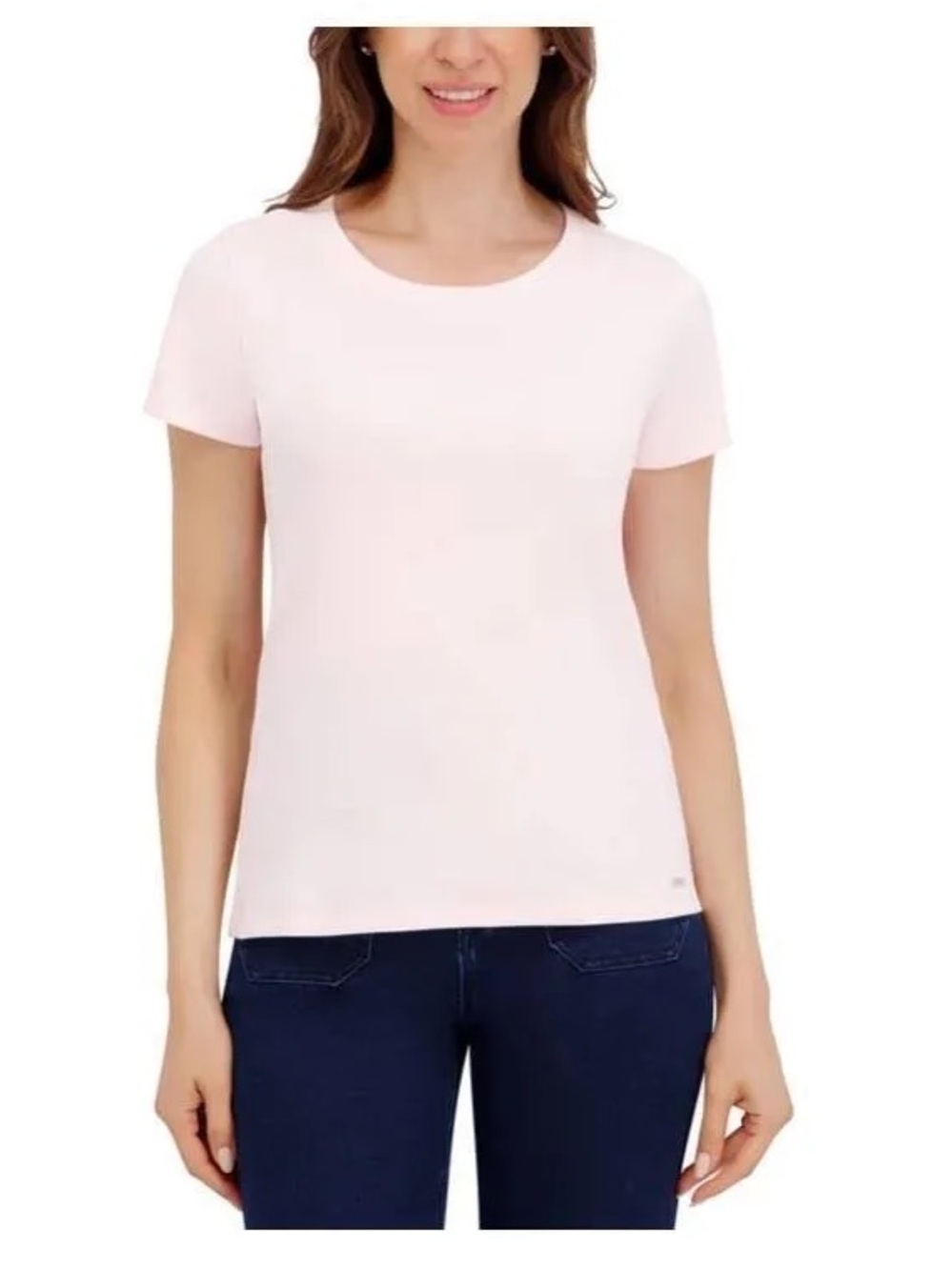 DKNY Womens T-Shirt Light Pastel Pink Short Sleeve Tee Organic Cotton Top Shirt